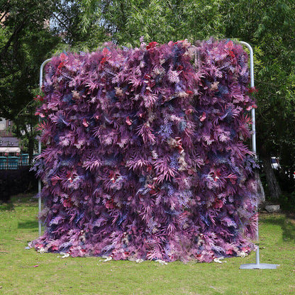 3D Purple Boho Wedding Decor Faux Spruce Leaf Flower Wall Backdrop-ubackdrop