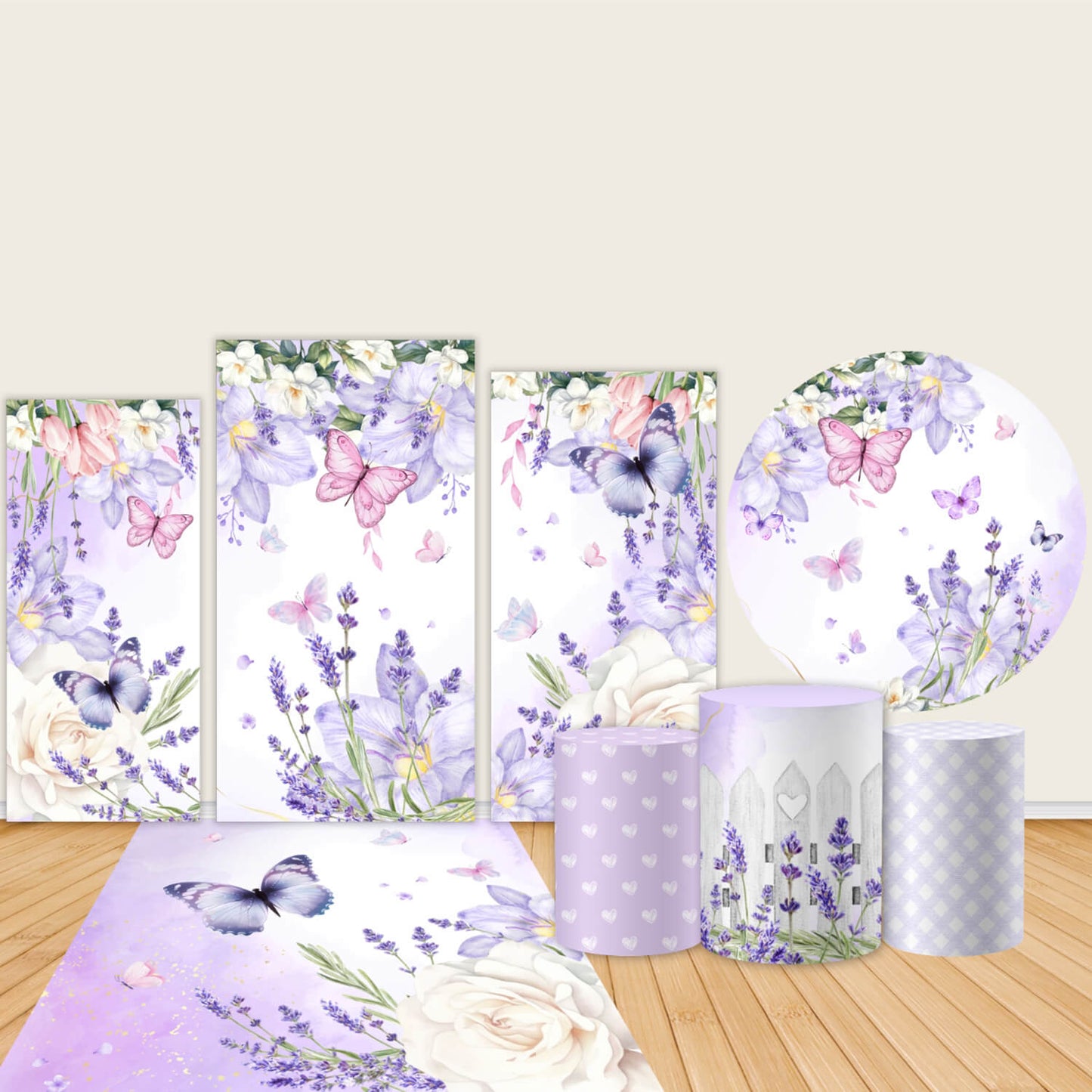 Purple Butterfly Flower Theme Aesthetic Party Backdrop-ubackdrop
