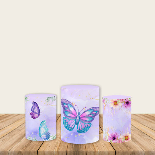 Purple Butterfly Theme Kids Birthday Party Pedestal Cover-ubackdrop