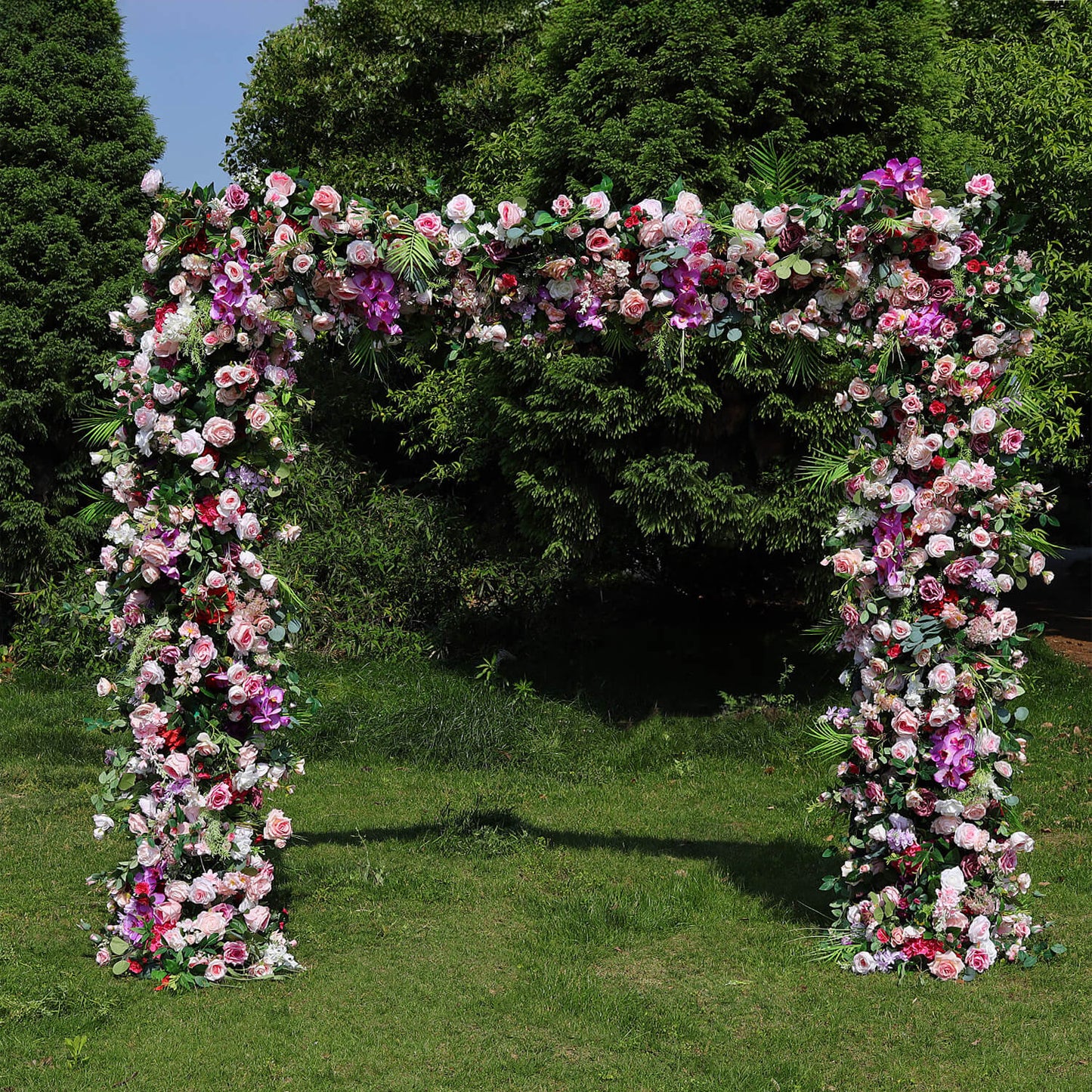 5D Purple Pink Fabric Artificial Arch Flower Wall For Wedding-ubackdrop