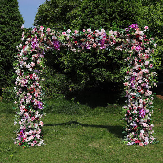 5D Purple Pink Fabric Artificial Arch Flower Wall For Wedding