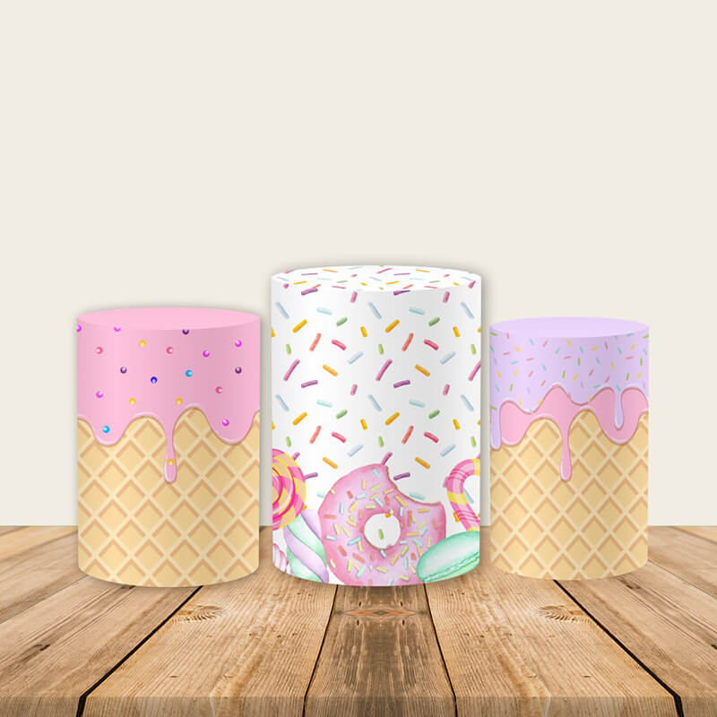 Rainbow Colorful Donuts Cute Birthday Party Decoration Pedestal Covers-ubackdrop
