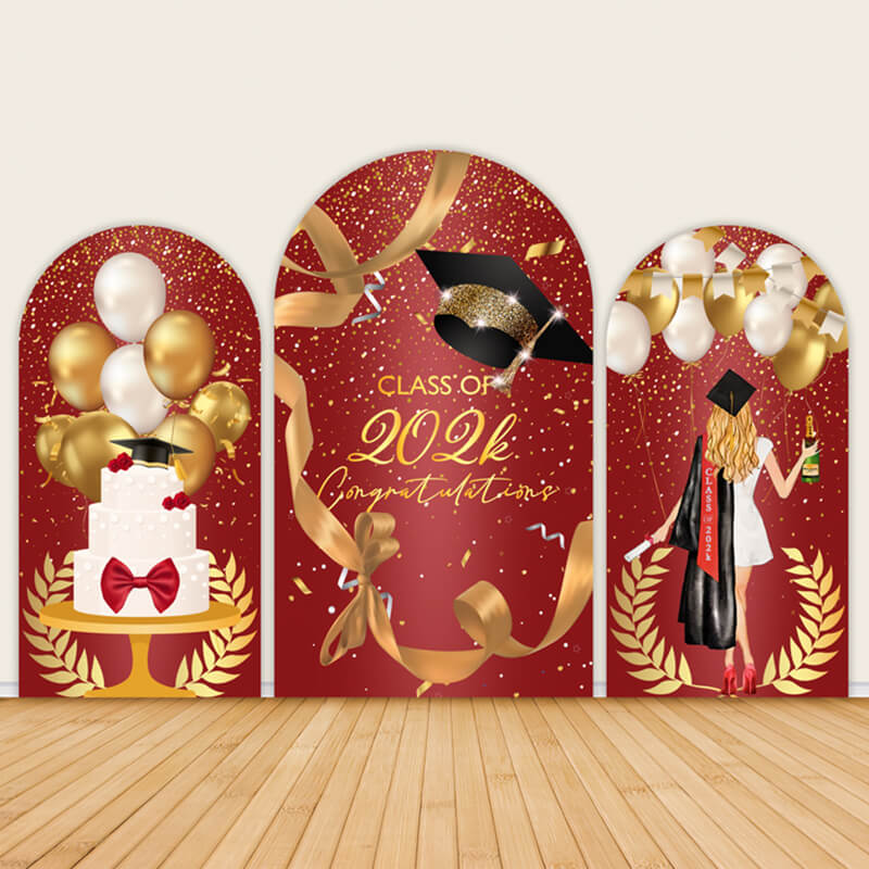 Red Gold Glitter Graduation Party Decorations Chiara Wall Covers-ubackdrop