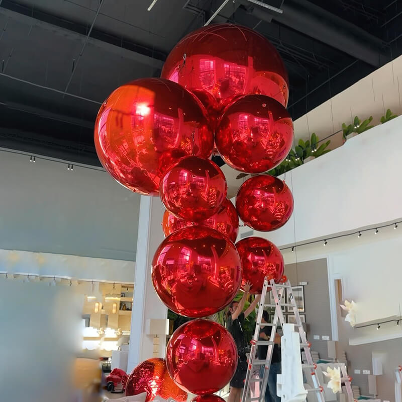 Red Inflatable Mirror Ball Reusable Big Bubble Balloon-ubackdrop