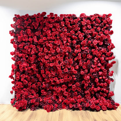 Red Roses Fabric Flower Wall For Wedding Arrangement-ubackdrop