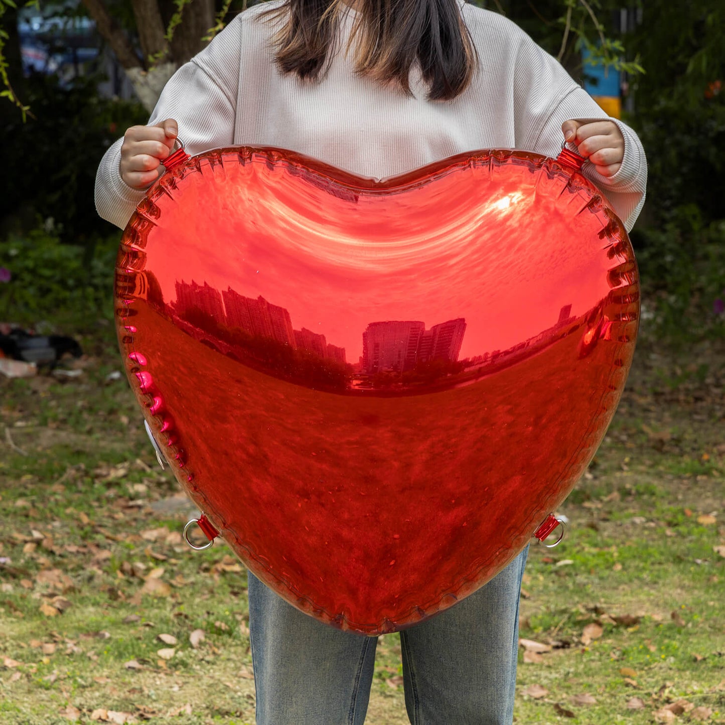 Red Shiny Hearts Inflatable Mirror Ball Reusable Big Bubble Balloon-ubackdrop