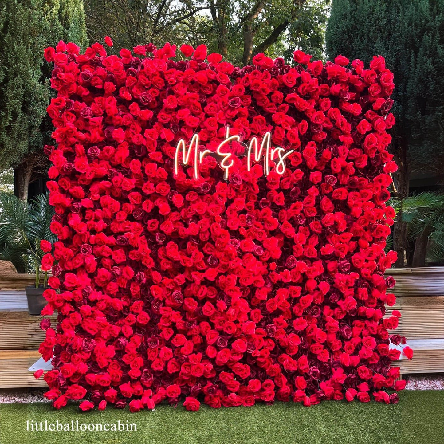 Red Roses Fabric Flower Wall For Wedding Arrangement-ubackdrop