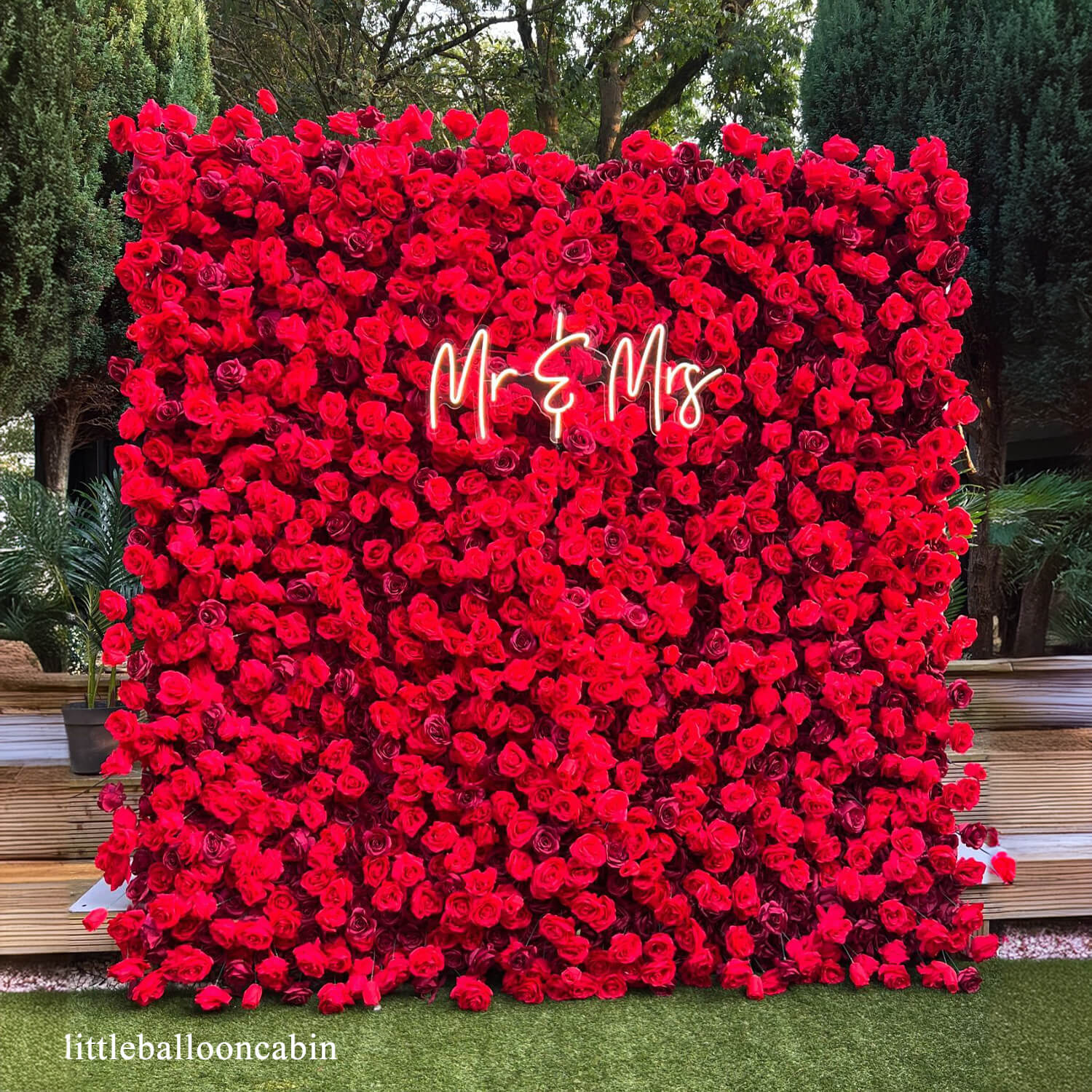 Red Roses Fabric Flower Wall For Wedding Arrangement-ubackdrop