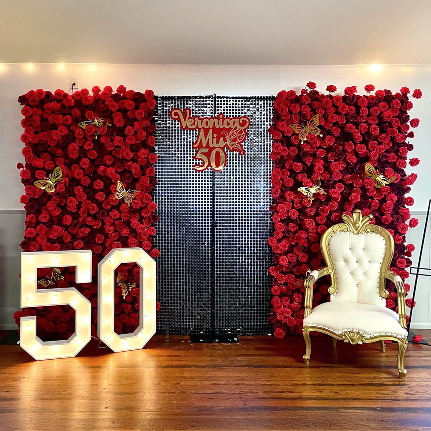 Red Roses Fabric Flower Wall For Wedding Arrangement-ubackdrop