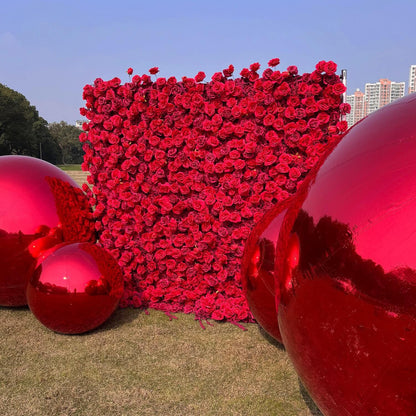 Red Roses Fabric Flower Wall For Wedding Arrangement-ubackdrop