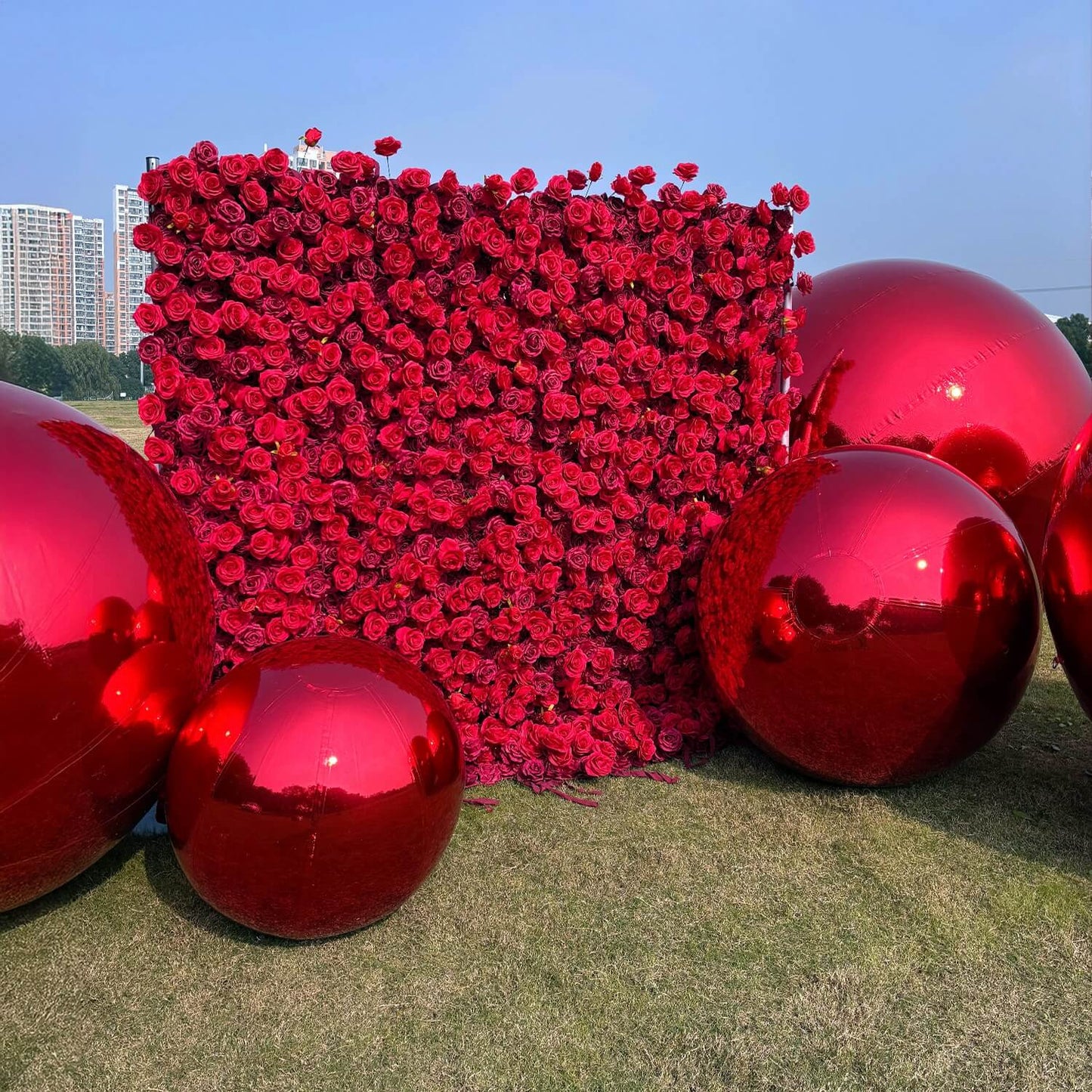 Red Roses Fabric Flower Wall For Wedding Arrangement-ubackdrop
