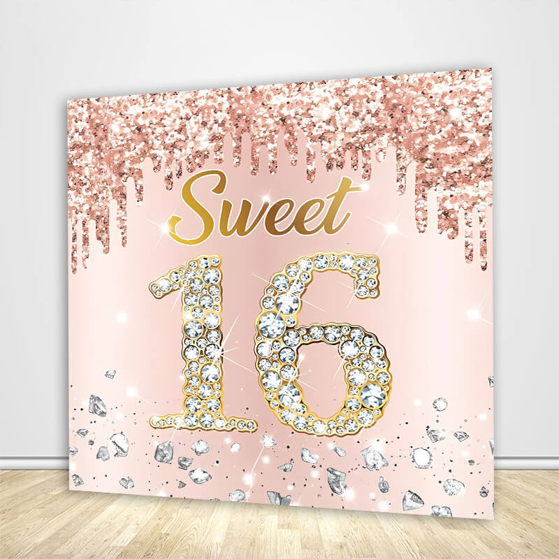 Rose Gold Pink 16th Birthday Party Backdrop-ubackdrop