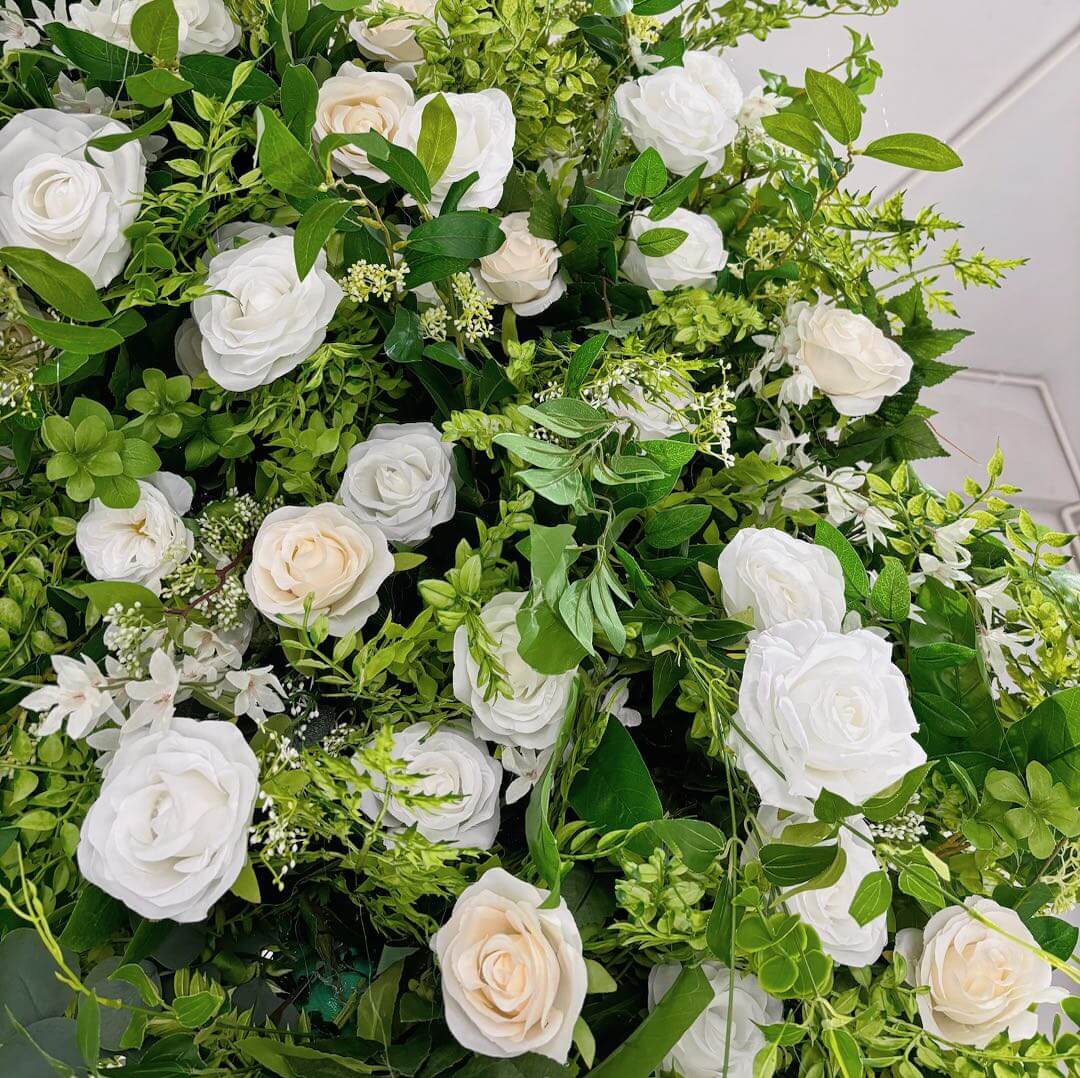 Green White Roses Fabric Artificial Flower Wall Arch Wedding Party Decoration-ubackdrop