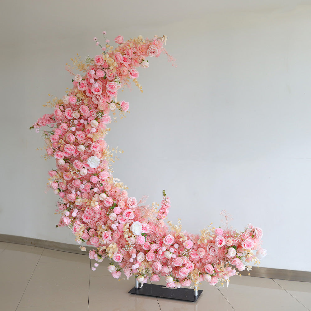 6.5ft Roses Moon Shaped Fabric Artificial Flower Wall Birthday Party Decor-ubackdrop