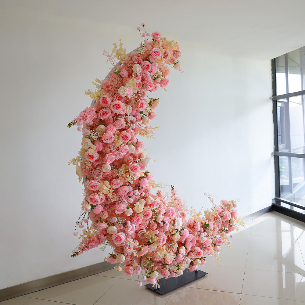 6.5ft Roses Moon Shaped Fabric Artificial Flower Wall Birthday Party Decor-ubackdrop