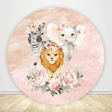 Safari Pink Floral With Leaves Round Birthday Backdrop