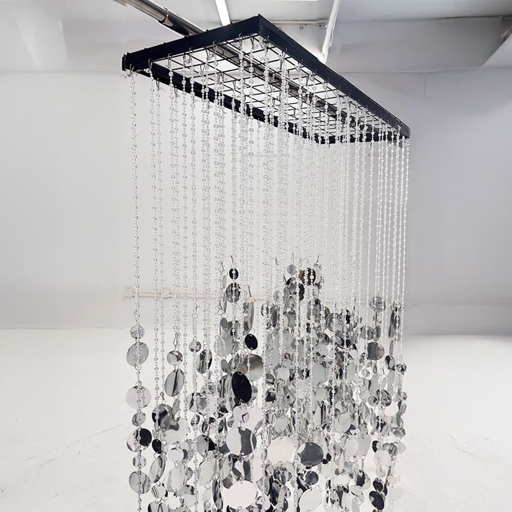 2.6x1ft Metal Stand With Silver Sequin Curtain Backdrop Shimmer Wall Decoration