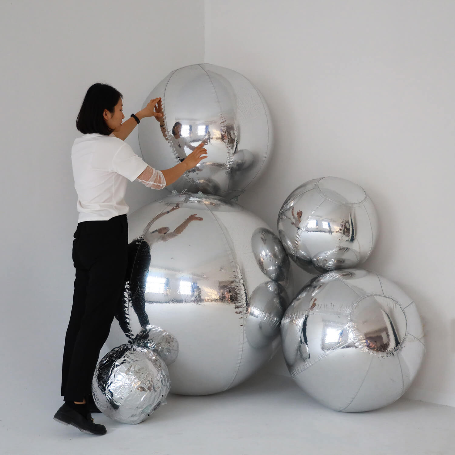 Sliver Inflatable Mirror Ball Reusable Big Bubble Balloon-ubackdrop