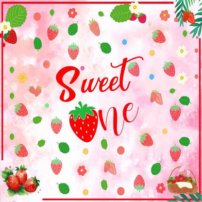 Sweet One Strawberry Themed Baby Shower Backdrop Decoration-ubackdrop