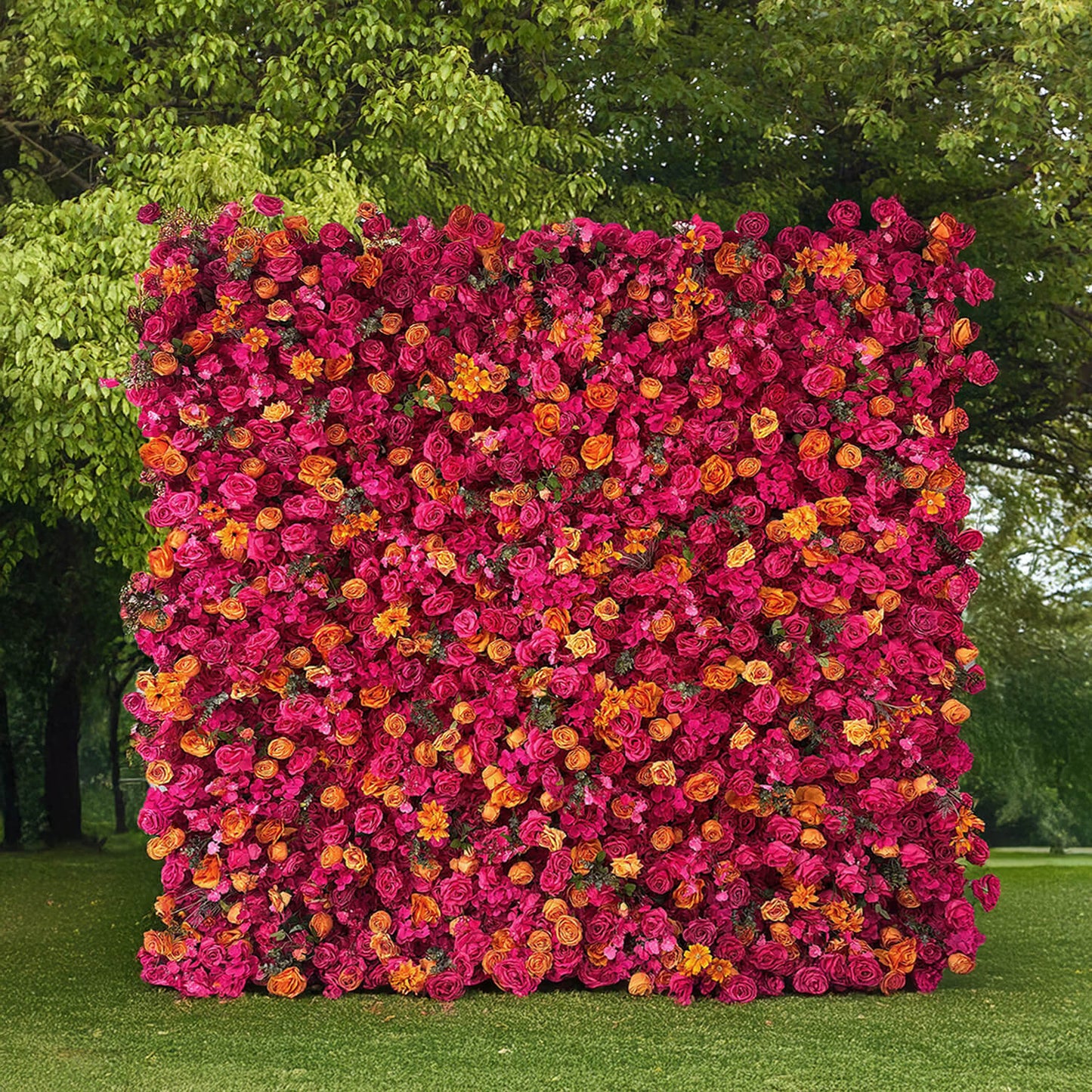 Vibrant Hot Pink and Orange Rose Flower Wall Backdrop for Weddings & Events-ubackdrop