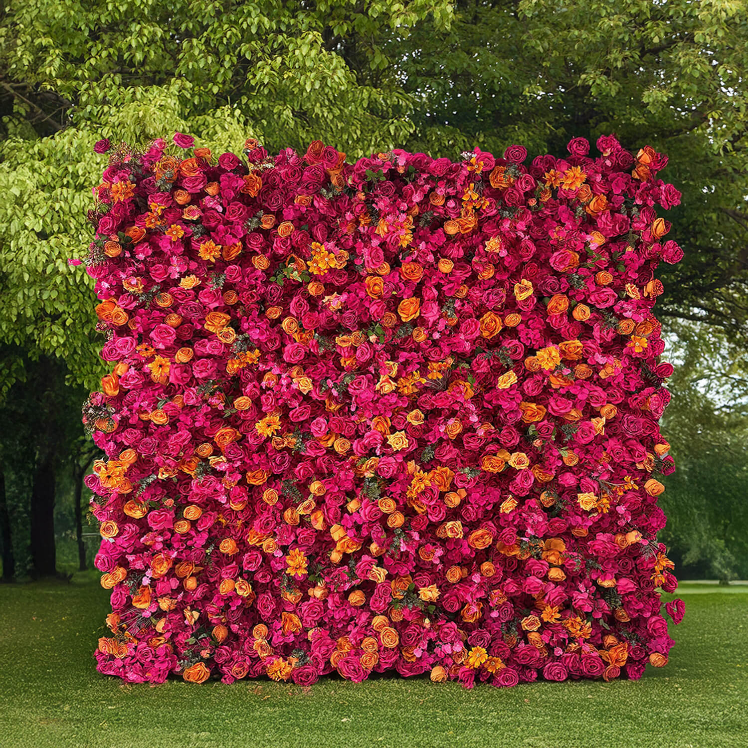 Vibrant Hot Pink and Orange Rose Flower Wall Backdrop for Weddings & Events-ubackdrop