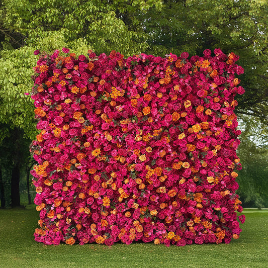 Vibrant Hot Pink and Orange Rose Flower Wall Backdrop for Weddings & Events-ubackdrop