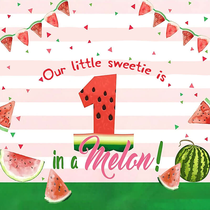 Watermelon Themed Our Little Sweetie Is One Birthday Party Decoration Backdrop-ubackdrop
