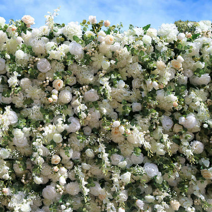 Luxury Wedding Champagne & White Rose Fabric Flower Wall Party Decor-ubackdrop