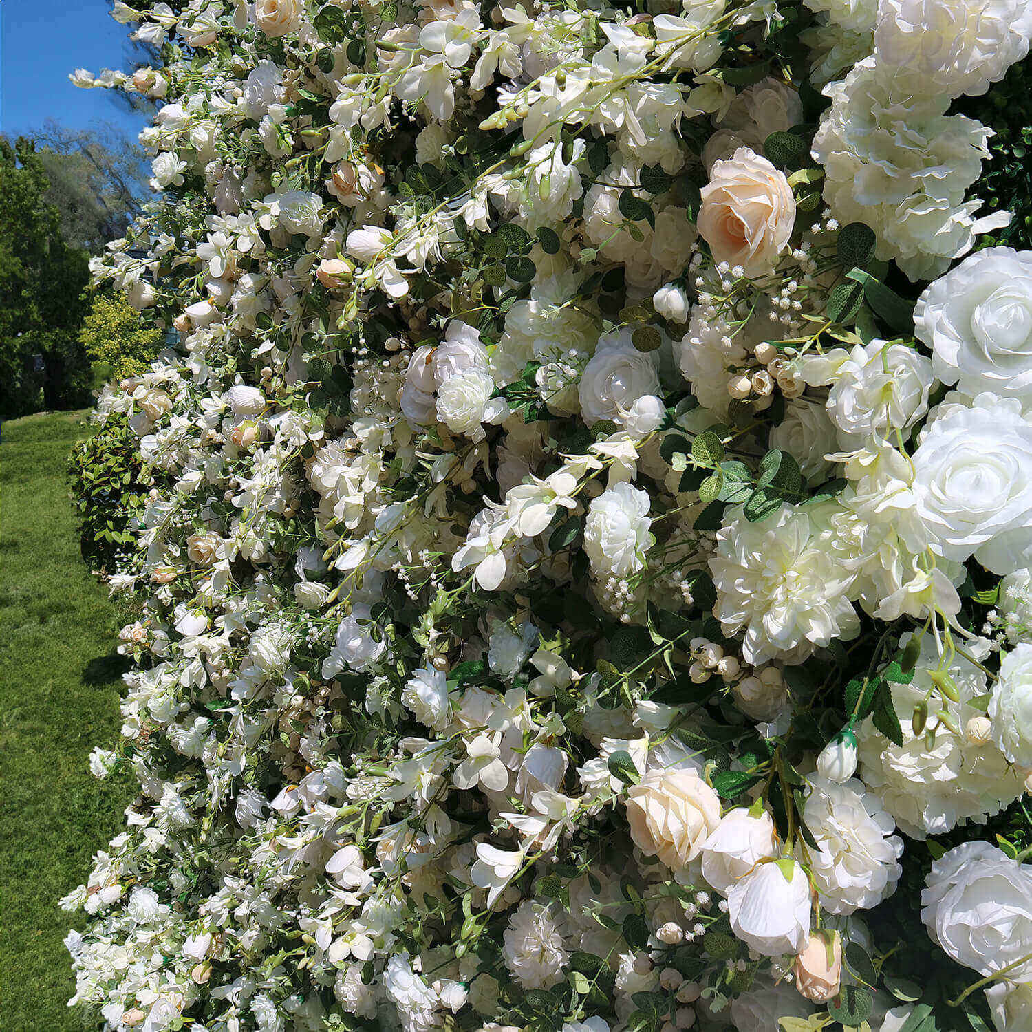 Luxury Wedding Champagne & White Rose Fabric Flower Wall Party Decor-ubackdrop