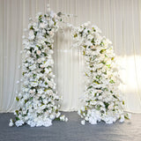 6+7FT White Rose and Hydrangea Horn-Shaped Flower Wall with Greenery for Party Decor