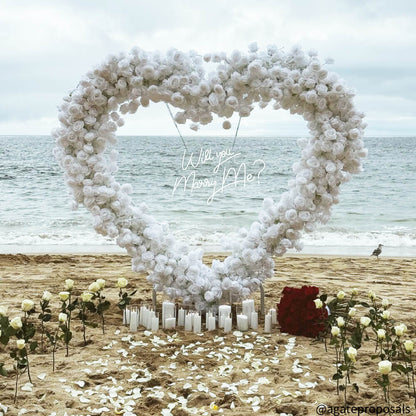 8ft White Rose Flower Wall Romantic Atmosphere Heart Shaped Wedding Decoration Indoor-ubackdrop