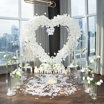 8ft White Rose Flower Wall Romantic Atmosphere Heart Shaped Wedding Decoration Indoor-ubackdrop