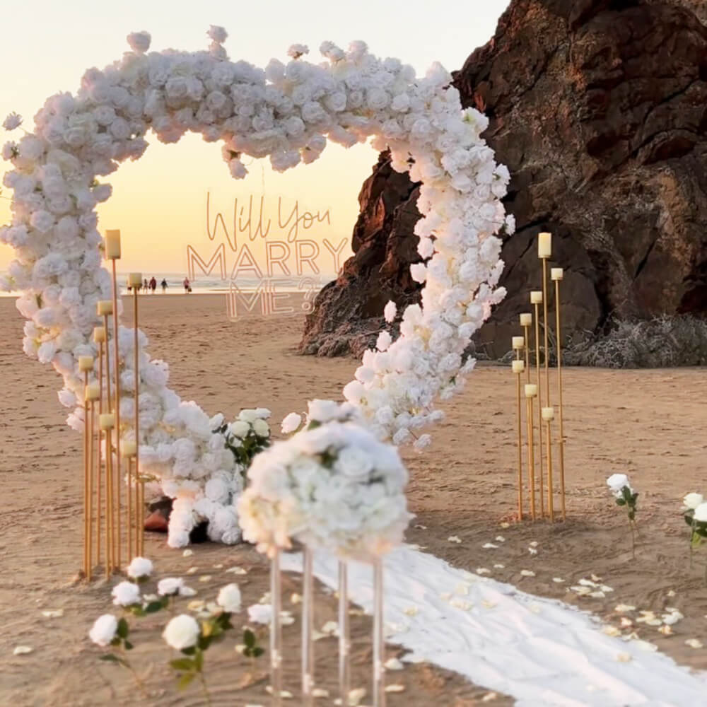 8ft White Rose Flower Wall Romantic Atmosphere Heart Shaped Wedding Decoration Indoor-ubackdrop