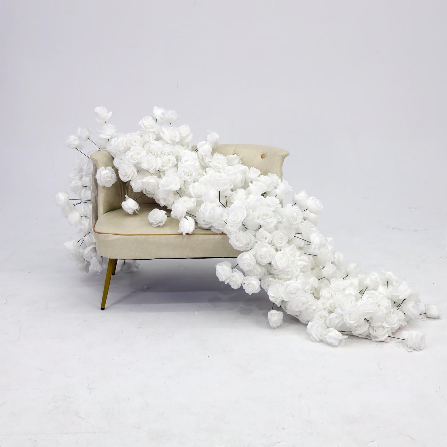 White Rose Hanging Flower Runner Wedding Backdrop Decor-ubackdrop