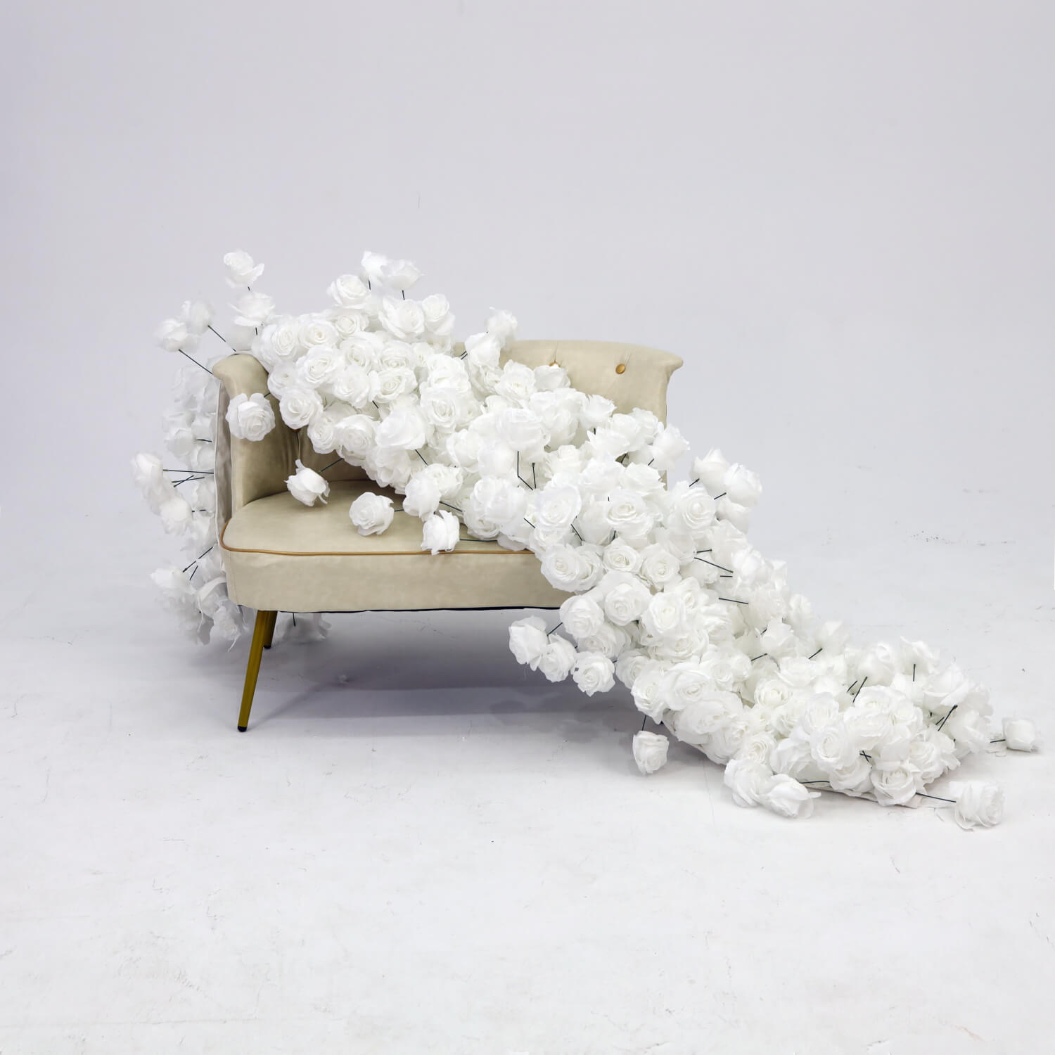 White Rose Hanging Flower Runner Wedding Backdrop Decor-ubackdrop