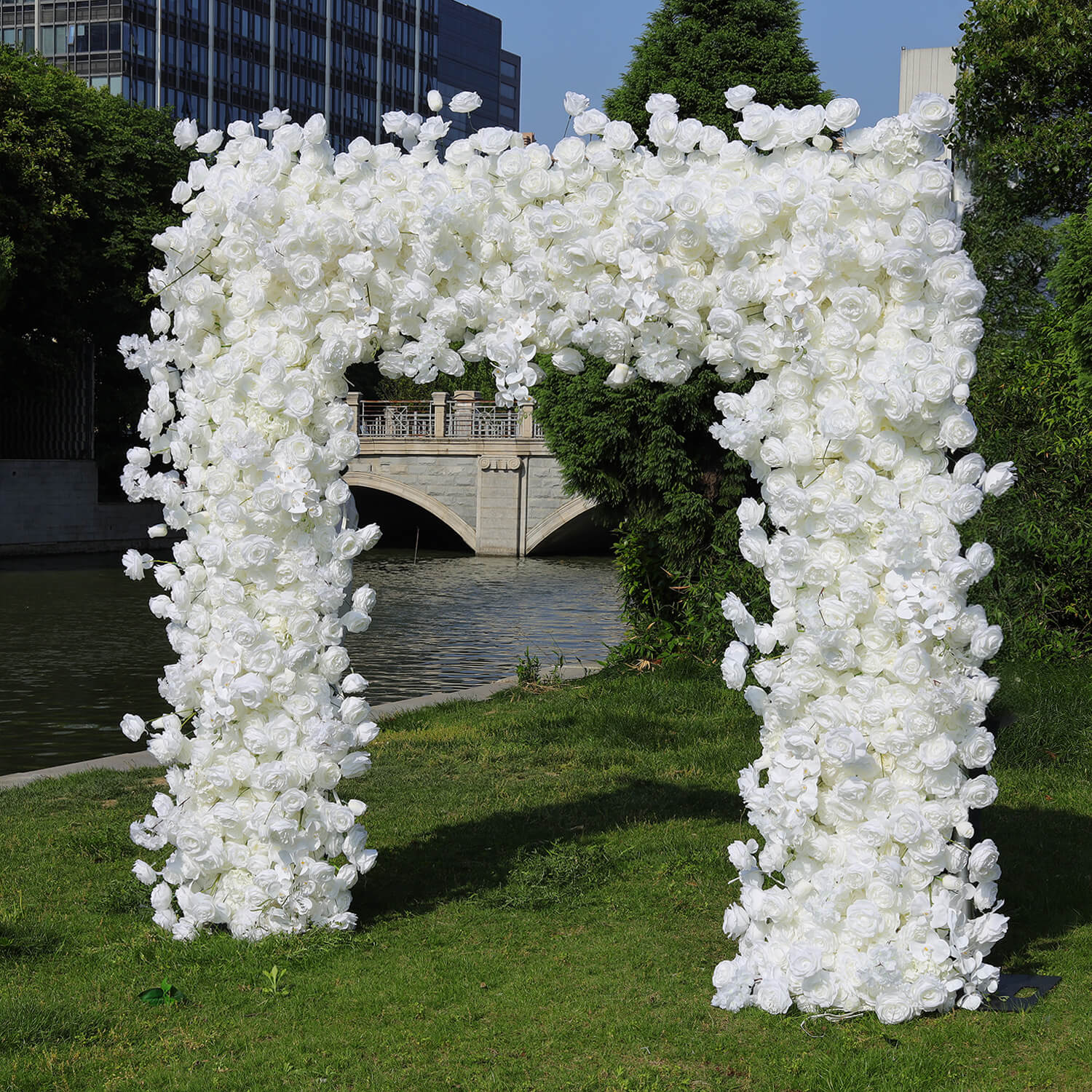 White Fabric Artificial Flower Wall Arch Wedding Birthday Party Decoration-ubackdrop