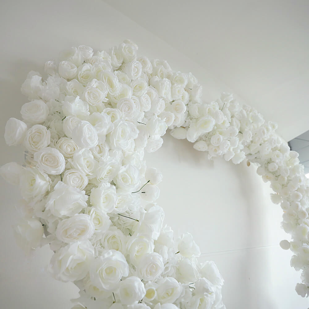 8ft White Rose Flower Wall Romantic Atmosphere Heart Shaped Wedding Decoration Indoor-ubackdrop