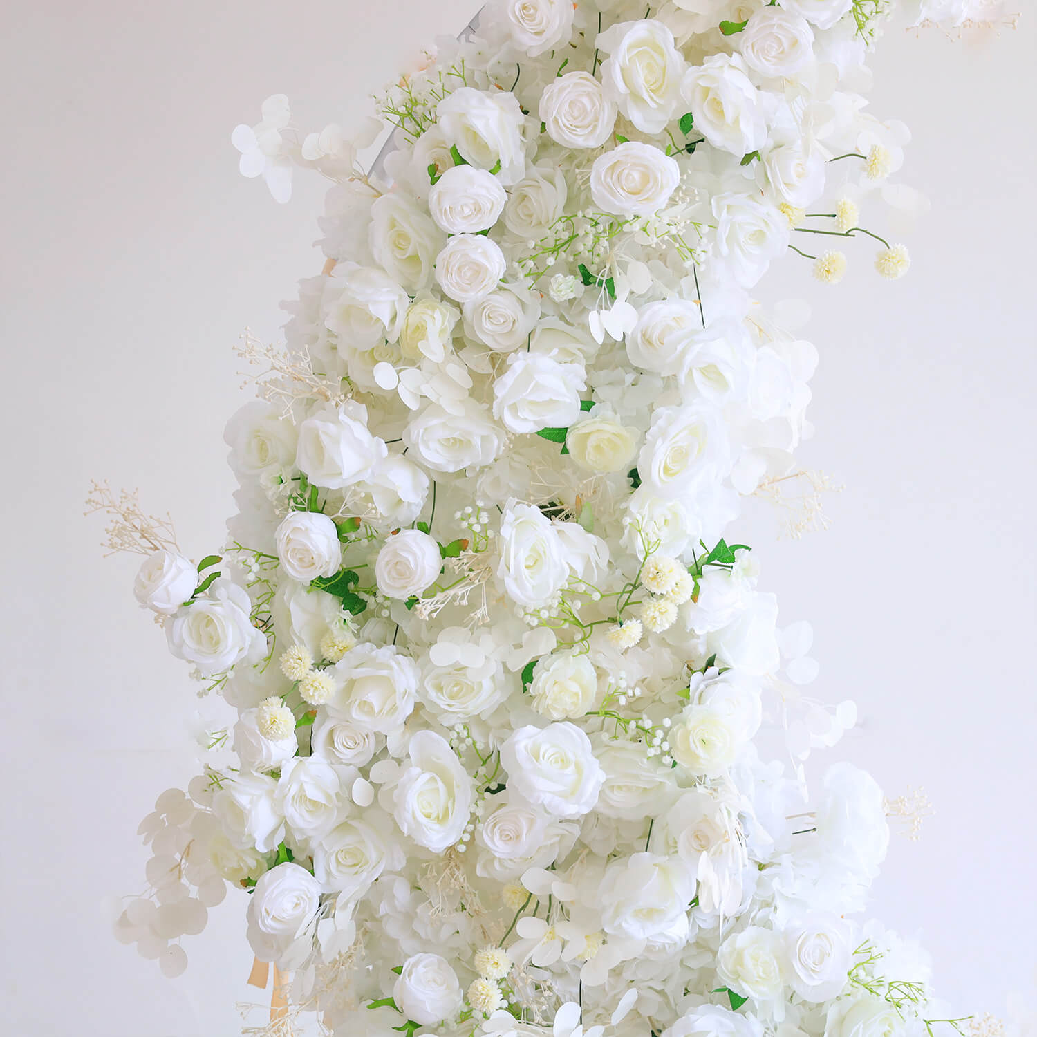 6.5ft White Roses Moon Shaped Fabric Artificial Flower Wall Wedding Party Decor-ubackdrop