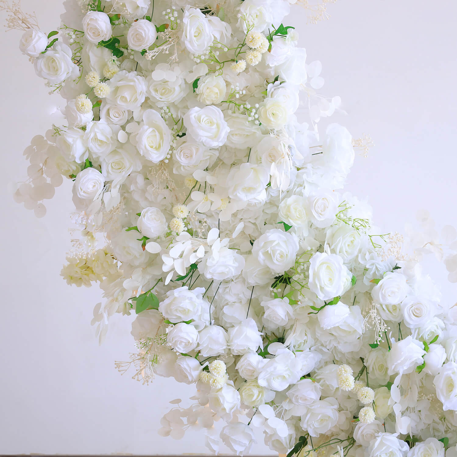 6.5ft White Roses Moon Shaped Fabric Artificial Flower Wall Wedding Party Decor-ubackdrop