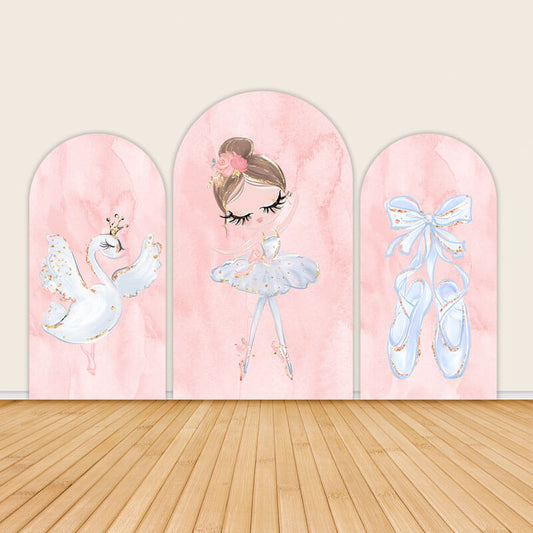White Swan Ballerina Pink Theme Birthday Backdrop-ubackdrop