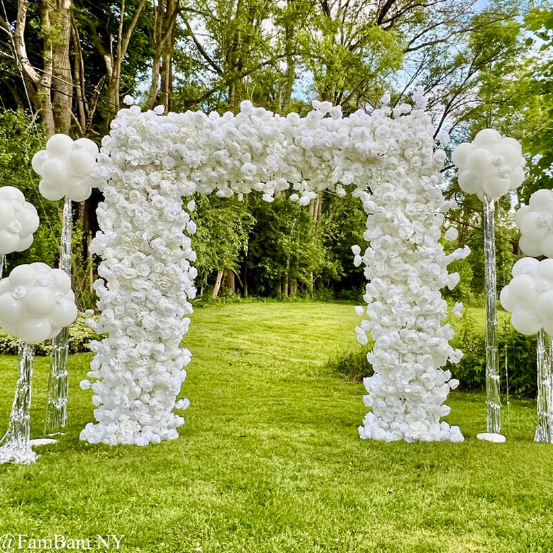 White Fabric Artificial Flower Wall Arch Wedding Birthday Party Decoration-ubackdrop