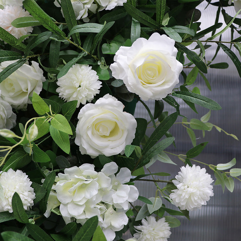 6.5ft White and Green Roses Moon Shaped Fabric Artificial Flower Wall Birthday Party Decor-ubackdrop