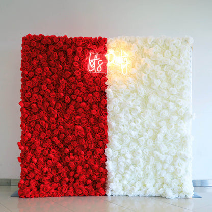 White and Red Roses Fabric Artificial Flower Wall For Wedding Event-ubackdrop