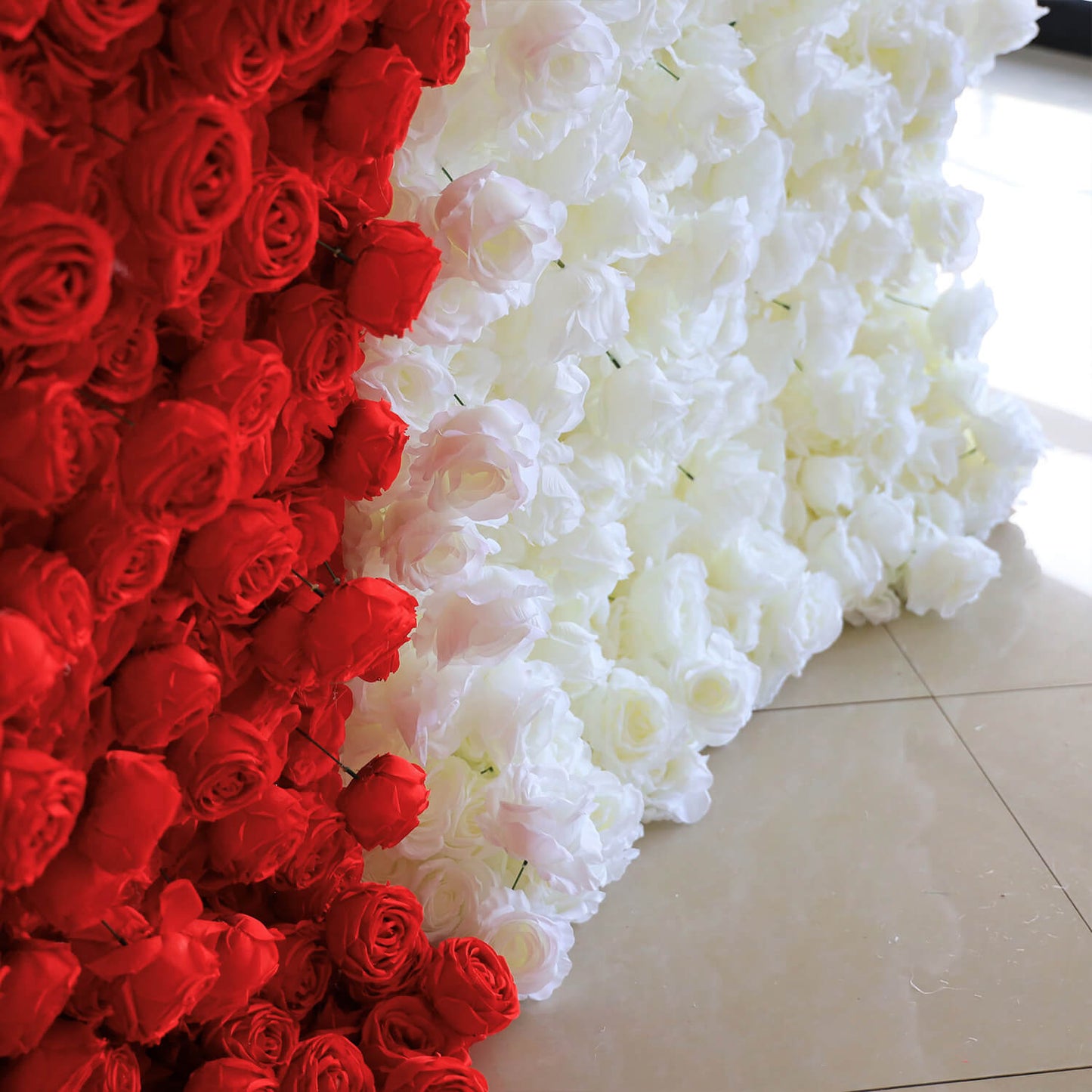 White and Red Roses Fabric Artificial Flower Wall For Wedding Event-ubackdrop