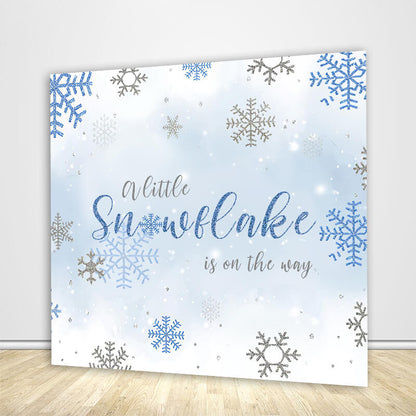 Winter A Little Snowflake Is On The Way Boys Baby Shower Backdrop-ubackdrop