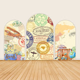 World Map Passport Travel Stamps for Boy Birthday Backdrop Wall Covers