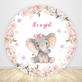 Wreath and Elephant Print Baby Shower Round Backdrop Covers