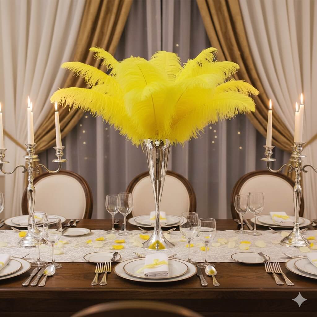 24"-26" Yellow Natural Ostrich Feathers Centerpiece Filler