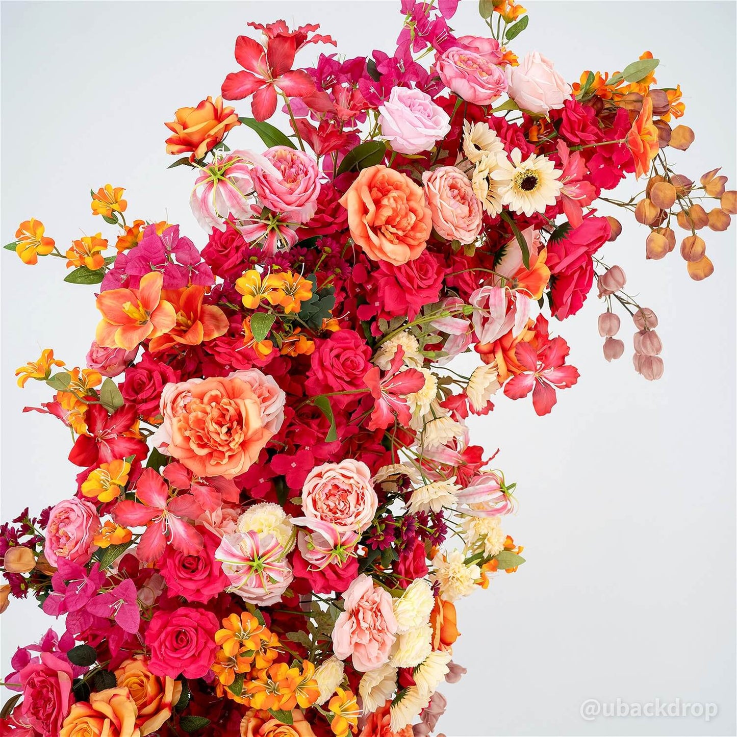 6+7FT Pink & Orange Horned Flower Arch Floral Backdrop for Colorful Party Decor-ubackdrop