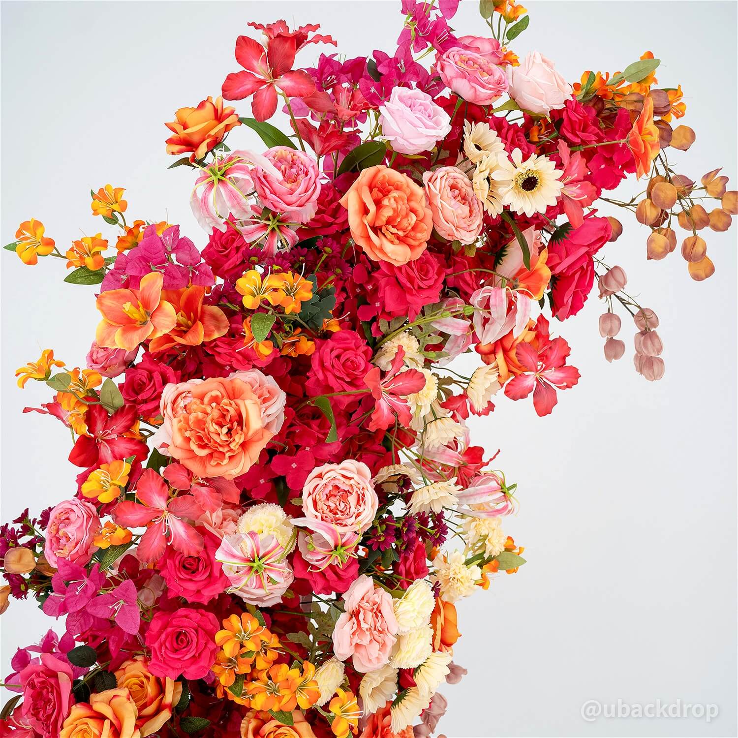 6+7FT Pink & Orange Horned Flower Arch Floral Backdrop for Colorful Party Decor-ubackdrop